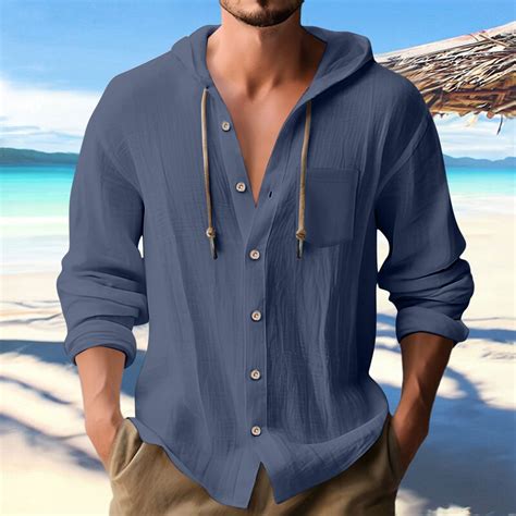 Awdenio Mens Shirts Long Sleeve Linen Shirts for Men White Casual ...