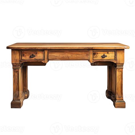 Antique Wooden Desk with Three Drawers, Featuring a Transparent ...