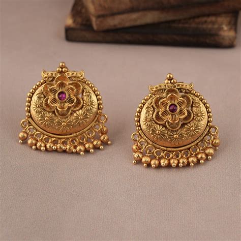 Antique gold plated floral necklace set with jhumka earring - smarsjewelrys