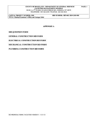 Fillable Online appendix a bid question form general construction bid ...