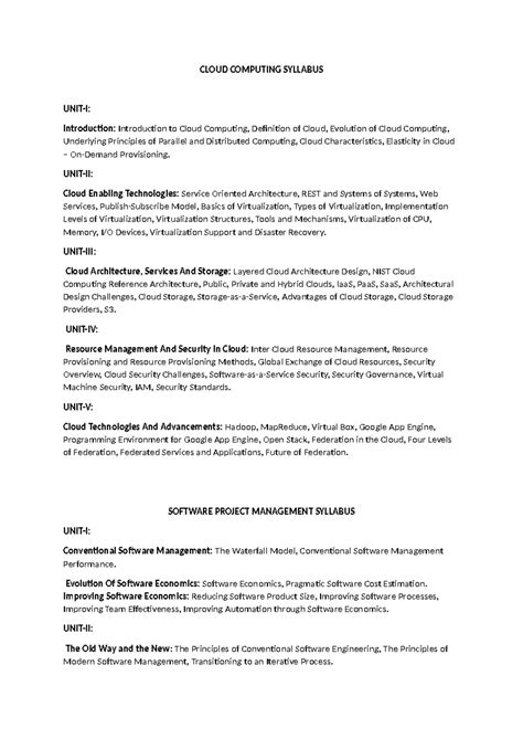 CC Syllabus: Comprehensive Overview of Cloud Computing & Software ...
