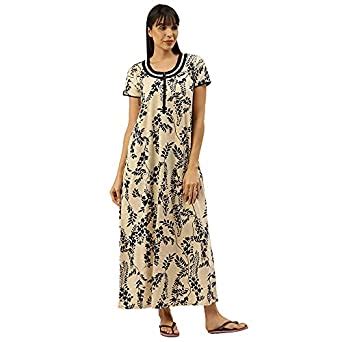 Buy Sweet Dreams Women Cotton Printed Short Sleeve Maxi Nighty-Darkblue ...