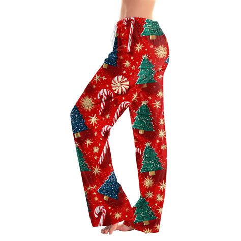 ASDFVBKG Women Christmas Pajama Pants Drawstring Mid-Waist Wide Leg ...