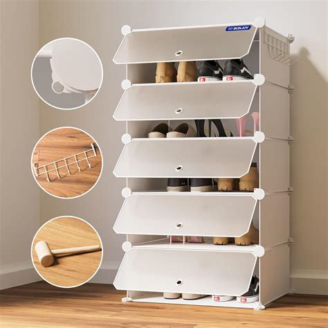 BOXJOY 5 Shelf Shoe Rack Box Organizer with Strong Door Magnets & 5 ...
