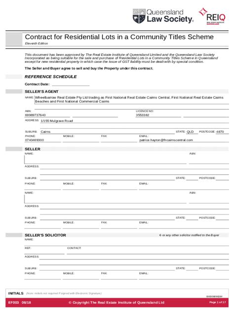 Queensland Residential Lot Contract - Blank Fillable Template | Fill ...