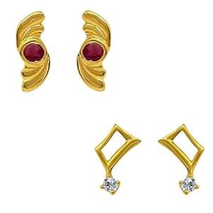 Mahi Gold Plated White Curvy combo of Two Studs with CZ For Women ...
