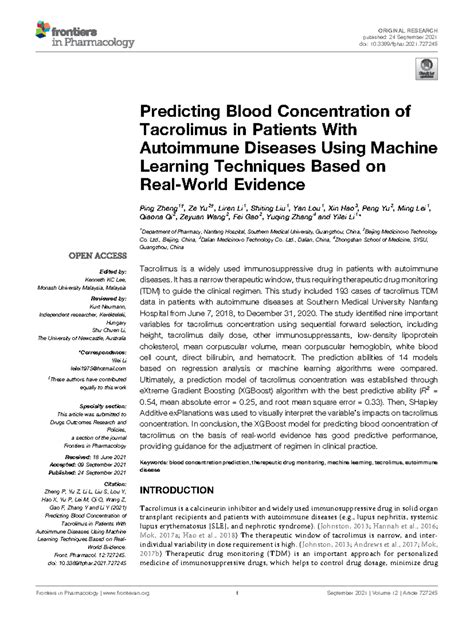 Predicting Tacrolimus Blood Concentration in Autoimmune Patients Using ...