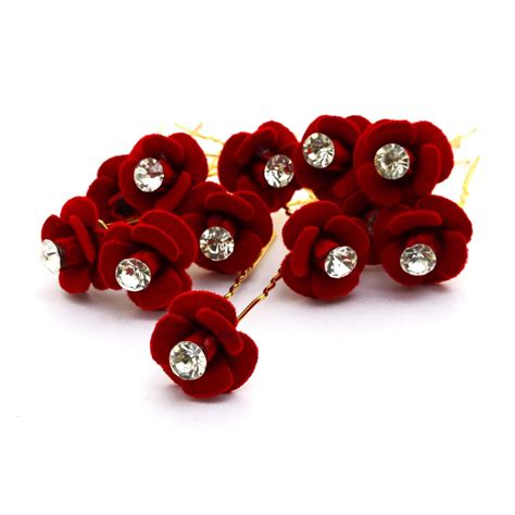Buy Rapidsflow Bridal Golden Juda Pins For Women/Hair Pin Red Flower ...