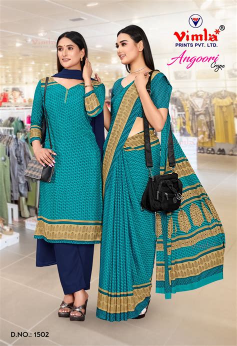 Buy Angoori Crape Fabric Mustard Colour Uniform Wear Printed Saree with ...