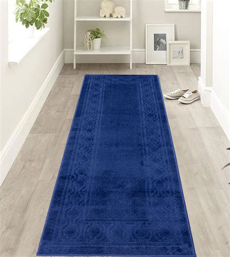 Purhome Machine Washable Solid Dark Blue Trellis Border Slip Resistant ...