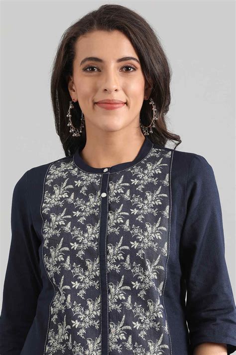 Buy Blue Band Collar Printed Dress Online for Woman | Shop for Aurelia