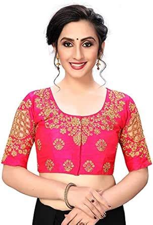 Buy Kayra Creation Women's Silk Round Neck Checks Pattern Embroidered ...