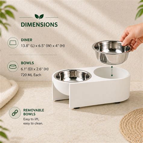 Sustainable Dual Dog Diner - Off White – Pawpourri