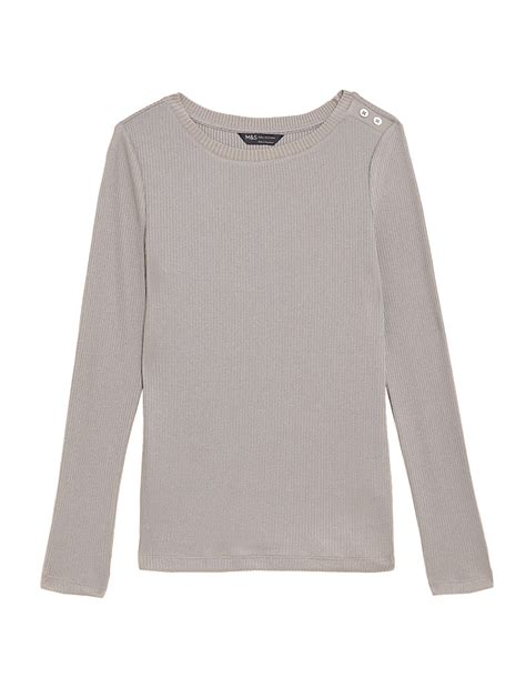 Buy Jersey Ribbed Slash Neck Regular Fit Top at Marks & Spencer
