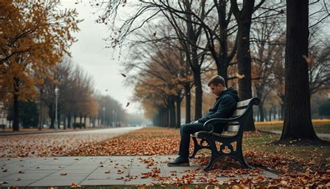 Man sitting alone on a park bench during the fall 2 | Premium AI ...