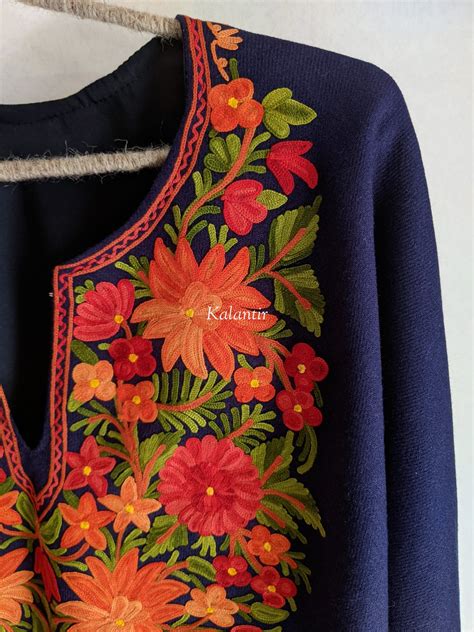 Kashmiri Aari Embroidered Navy Blue Woollen Poncho | Buy on Kalantir.com