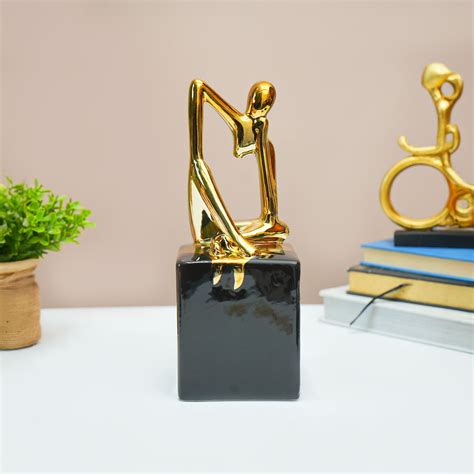 MARKET99 Ceramic Abstract Posture Figurine Decor Object in Black & Golden