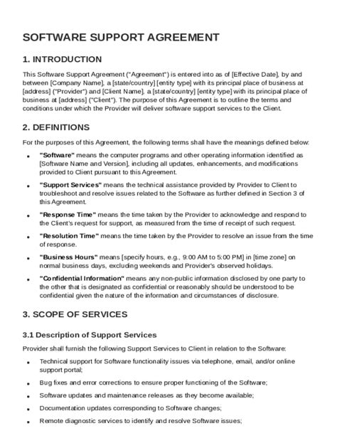 Software Support Agreement Template Form - Fill Online, Printable ...