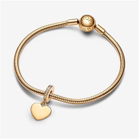 Pandora Heart Charms Sales India - Gold Engravable Heart Tag Dangle Charm