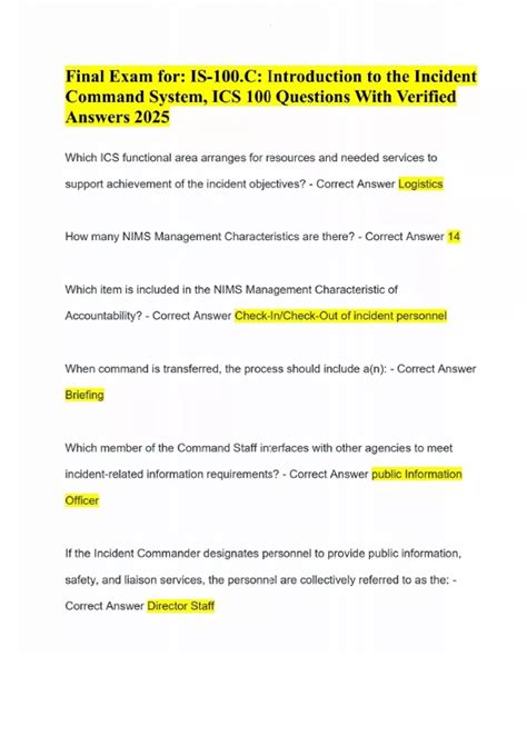 Final Exam for: IS-100.C: Introduction to the Incident Command System ...