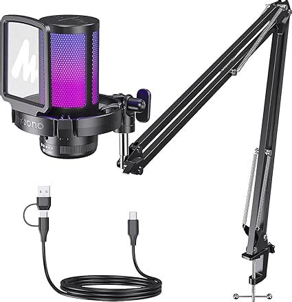 Maono RGB Condenser Gaming Mic with Noise Cancellation, USB Podcast ...