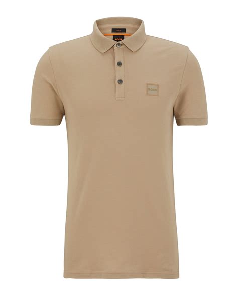 BOSS Mens Passenger Beige Slim Fit Logo Polo Shirt