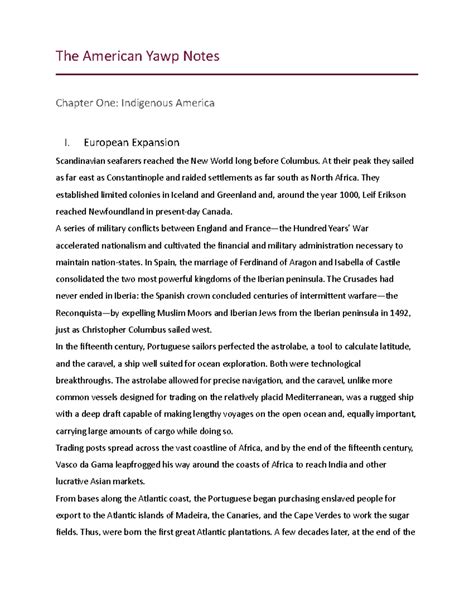 The American Yawp Notes Cha. 1 - 2 - The American Yawp Notes Chapter ...