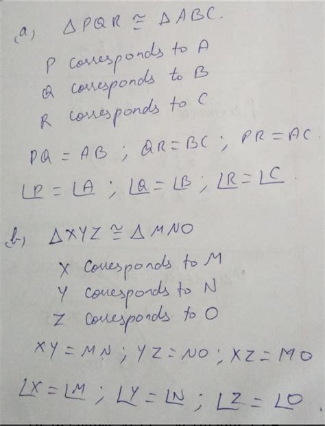 State the correspondence between the angles and sides in ∆ABC ≈ ∆RPQ ...