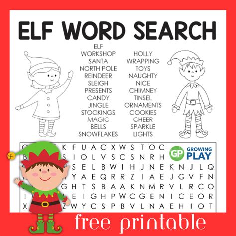 Elf Word Search Puzzle Free Printable – Growing Play