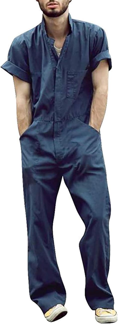 Photno Men's Short Sleeve Jumpsuit with Zip Work Lapel India | Ubuy