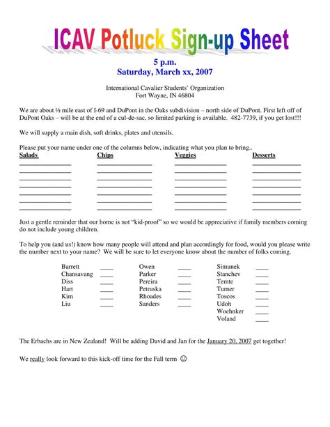 Free Printable Potluck Signup Sheet Templates [PDF, Word, Excel]