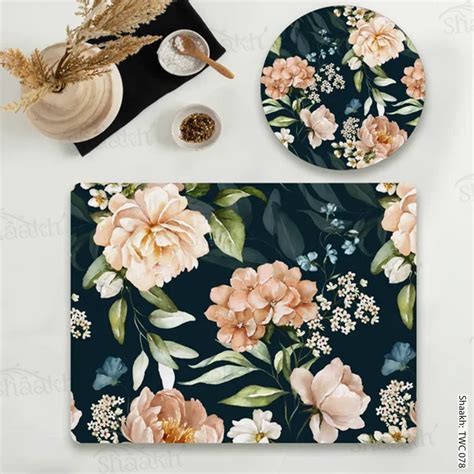 “Midnight Blossoms” Table Mats & Trivets Set Combo | TWC 078 (8 Mats,4 ...