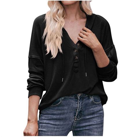 Scyoekwg Women'S Fall Shirts And Blouses V-Neck Drop Shoulder Button ...
