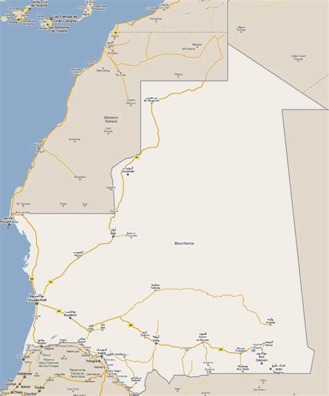 Large road map of Mauritania with cities | Mauritania | Africa | Mapsland | Maps of the World