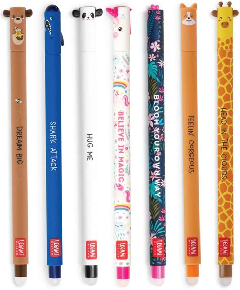 Legami Erasable Pens Bundle - Set of 7 Legami Erasable Gel Pens, Rubb ...