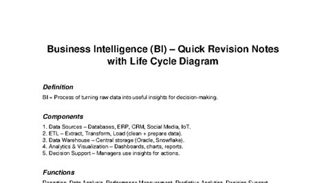 Business Intelligence (BI) Quick Revision Notes & Life Cycle Diagram ...