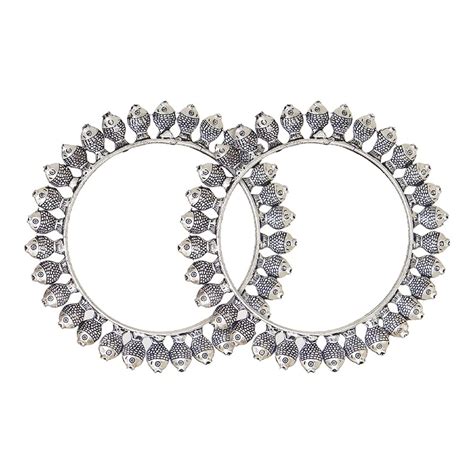 Buy Azai By Nykaa Fashion Stylish Minimal Silver Tone Oxidised Bangles ...