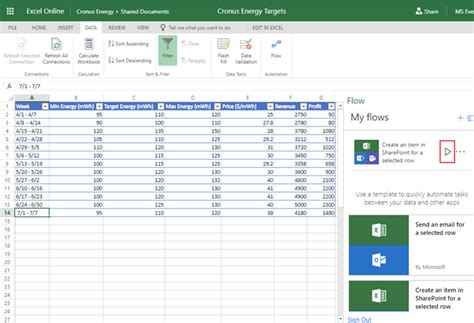 Microsoft Flow Excel 的图像结果