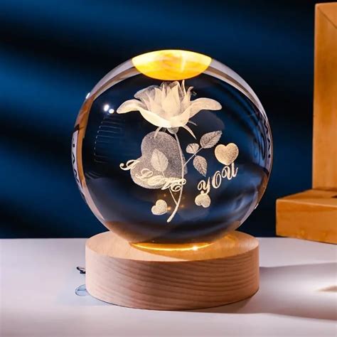 Buy Krisus® 3D Love Rose Crystal Ball Lamp for Couple Bed Room Wooden ...