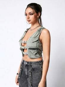 ROMWE Grunge Punk Women's Retro Wasteland Punk Hooded Heavy Wash Multi ...