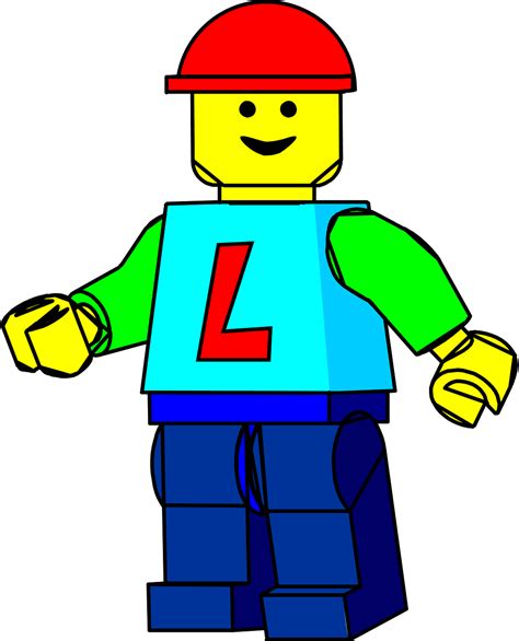 A colorful clipart image of a Lego figure wearing a red cap and blue ...