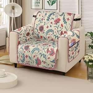 Cortina Reversible Quilted Sofa Cover with Pockets, Adjustable Elastic ...