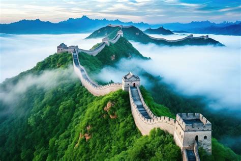 Great Wall of China at sunrise, panoramic view of China, The Great Wall ...