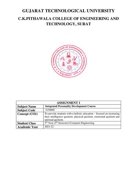 Integrated Personality Development Course(IPDC) Assignments - GUJARAT ...