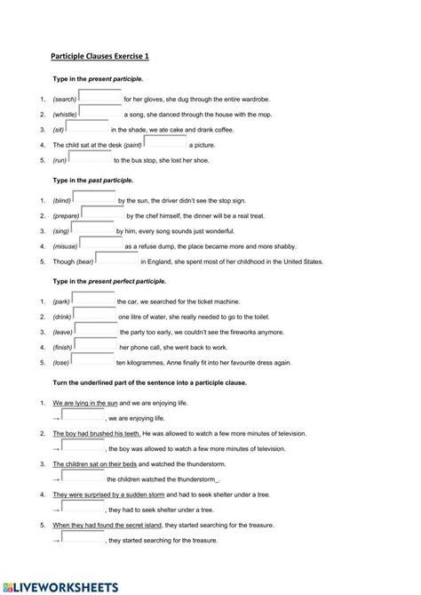 Image result for Participle Clauses Exercises