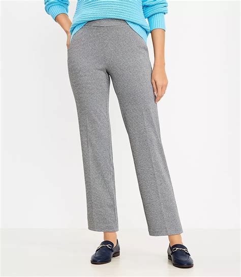 Petite Pull On Straight Pants in Houndstooth Ponte