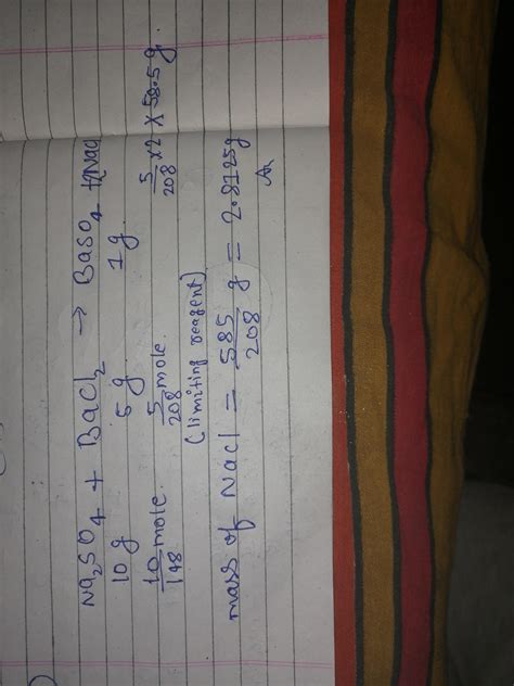 10 gram of sodium sulphate reacts with 5 gram of Barium Chloride to ...