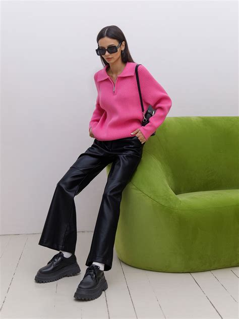 Oversized zipped polo-collar sweater :: LICHI - Online fashion store