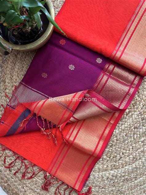 Maheshwari Orange Swastika Butti Saree SW012 – Rewa Handloom