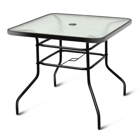 Costway 32'' Patio Square Table Tempered Glass Steel Frame Outdoor Pool ...